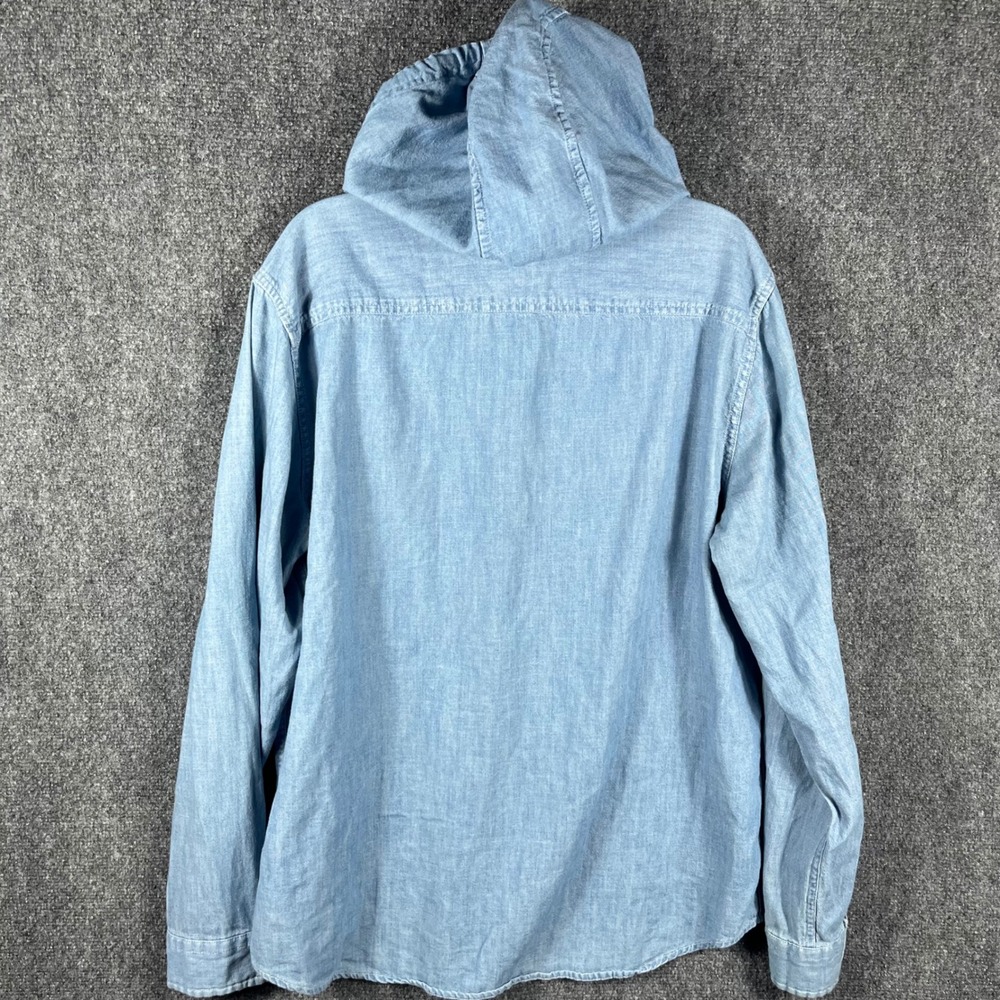 American Eagle Hooded Shirt Mens Large Blue Chambray Denim Button Up - Picture 3 of 8